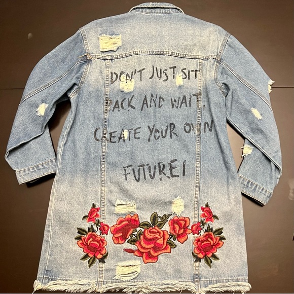 “create your own future”longline denim jacket - Picture 5 of 11